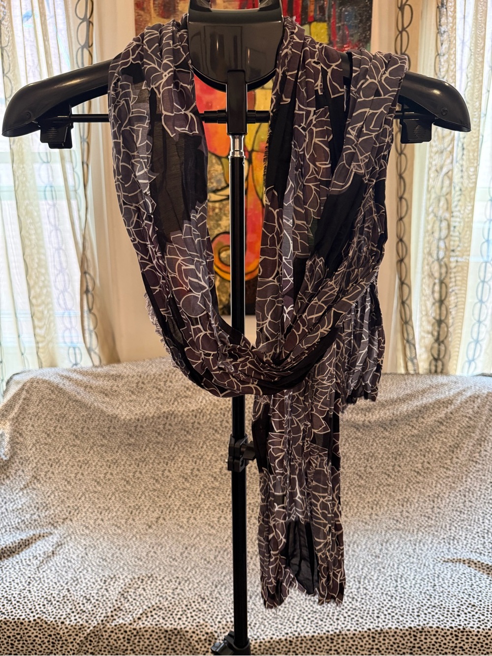 Black and Lilac Floral Scarf